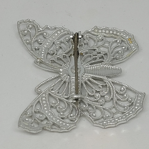 Silver Filagree Butterfly with Rhinestone - Vintage - Picture 4 of 16